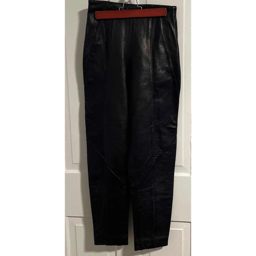 High Rise Tapered Leg Leather Pants